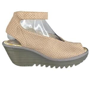 Fly London Women’s Mousse Tan Suede Wedge Sandal Size 38 US 7/7.5